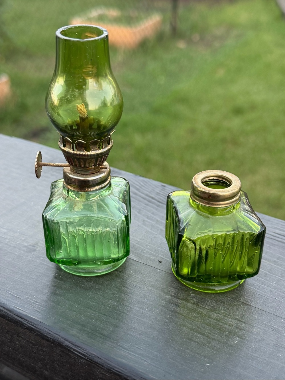 Vintage Emerald Green Glass Mini Oil Lamp